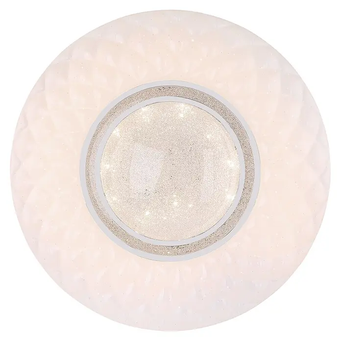 Globo LED-Deckenleuchte rund Magnifique - 30 W, Ø x H: 49 cm x 68 mm, Neutralweiß - Runde weiße LED-Deckenleuchte mit gemustertem Diffusor und funkelndem, glitzerndem Zentrum.