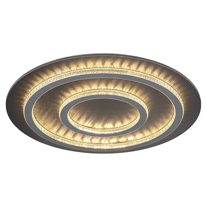 Globo LED-Deckenleuchte Jayden - 60 W, Warmweiß, Ø x H: 550 x 60 mm - Moderne LED-Deckenleuchte mit konzentrischen ovalen Ringen, Metallfinish und beleuchteten kristallähnlichen Diffusoren.