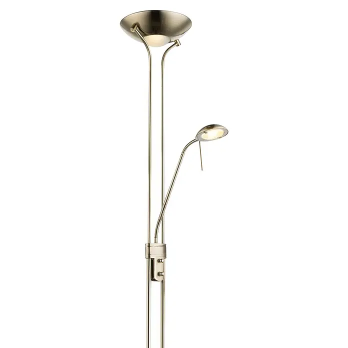 Globo LED-Deckenfluter Leonas - 20 W, Höhe: 1.800 mm, Warmweiß - Hohe goldene Stehlampe mit Deckenfluter und verstellbarer Leselampe, beide leuchten.