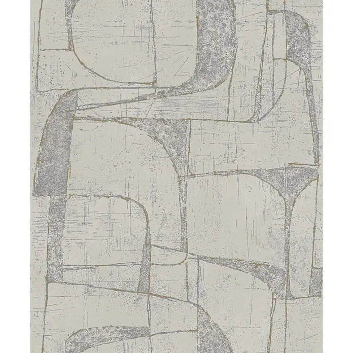Marburg Vliestapete Novamur Leyla Grafik - Beige, Grafisch, 10,05 x 0,53 m - Hellgraues abstraktes Muster mit distressed dunkelgrauen und goldenen Linien, für moderne Textilien oder Tapeten.