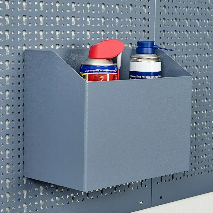 Küpper Aufbewahrungsbox - Stahl - Metallbehälter zur Aufbewahrung von Sprays an einer Werkzeugwand mit Lochmuster. Praktische Werkstattaufbewahrungslösung.