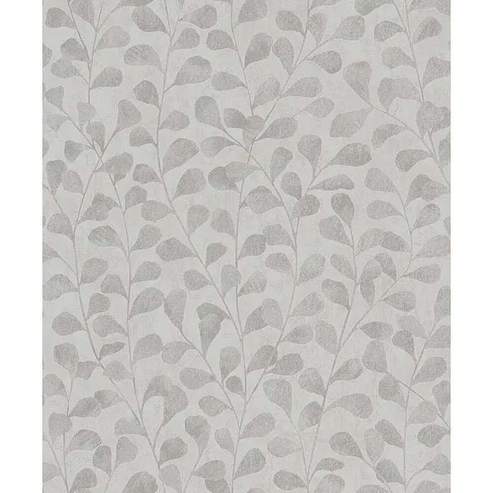 Marburg Vliestapete Novamur Naomi Floral - Grau-Beige, Floral, 10,05 x 0,53 m - Helle, graue strukturierte Tapete mit sich wiederholendem Rankenblattmuster.
