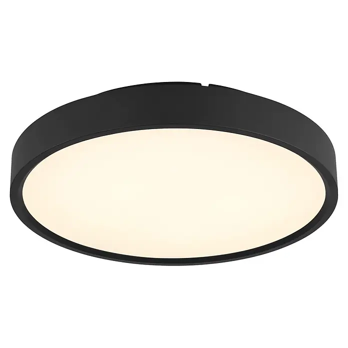 Globo LED-Deckenleuchte Jess - 57 W - Schwarze runde Deckenleuchte mit beleuchtetem weißem Diffusor.