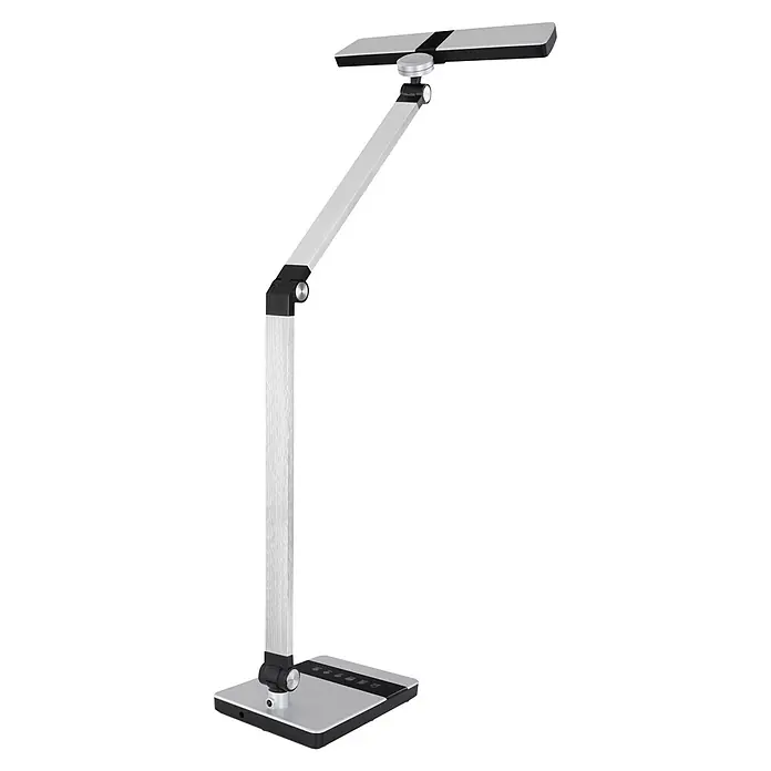 Globo Tischleuchte Dally - 9 W, L x B x H: 400 x 270 x 820 mm - Verstellbare silberne LED-Schreibtischlampe mit schwarzen Akzenten und modernem, faltbarem Design.