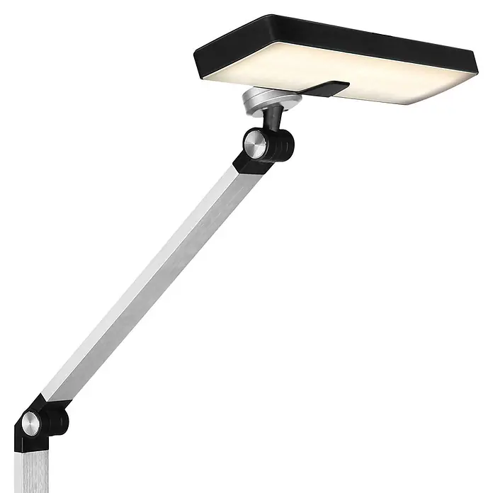 Globo Tischleuchte Dally - 9 W, L x B x H: 400 x 270 x 820 mm - Moderne Schreibtischlampe mit schwarzem, rechteckigem LED-Kopf, silbernem Arm und verstellbaren Gelenken.
