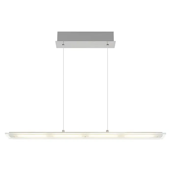 Globo LED-Pendelleuchte rund Novak - 20 W, Kaltweiß, L x B x H: 880 x 90 x 1.500 mm - Silberne lineare LED-Pendelleuchte, hellweißes Licht ausstrahlend, von der Decke abgehängt.