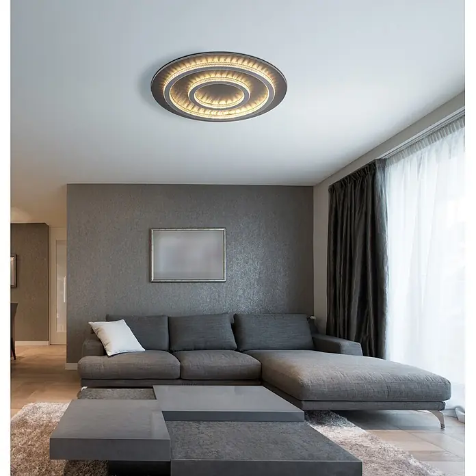 Globo LED-Deckenleuchte Jayden - 60 W, Warmweiß, Ø x H: 550 x 60 mm - Moderne dunkle Deckenleuchte aus Metall mit beleuchteten konzentrischen Ringen für ein stilvolles Wohnzimmer.