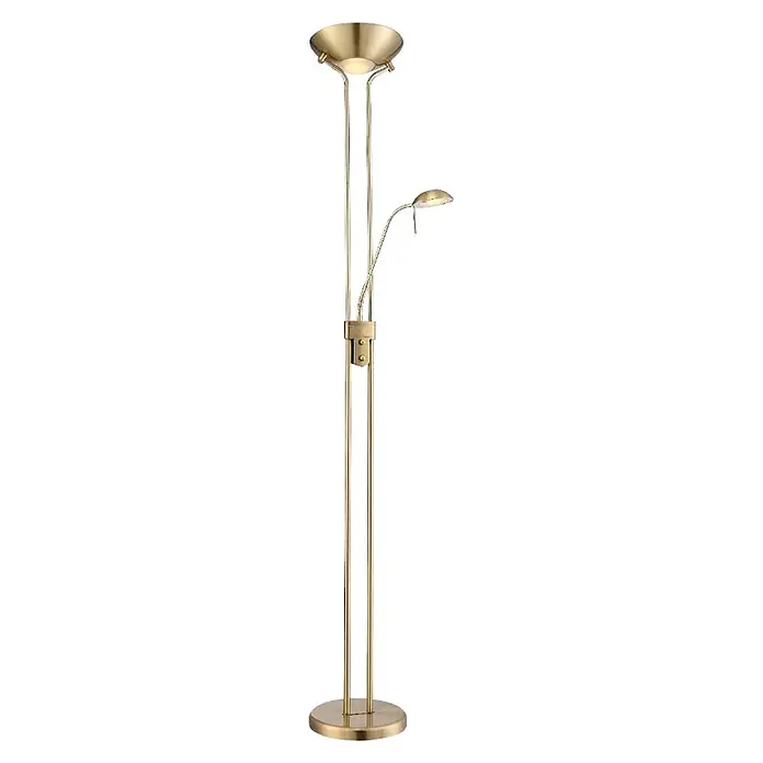 Globo LED-Deckenfluter Leonas - 20 W, Höhe: 1.800 mm, Warmweiß - Messingfarbene Stehleuchte mit Deckenfluter und verstellbarer Leselampe.