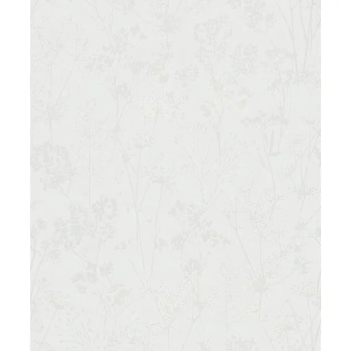 Marburg Vliestapete Novamur Mona Floral I - Weiß, Floral, 10,05 x 0,53 m - Weiße Tapete mit einem dezenten hellgrauen botanischen Muster aus zarten Pflanzen und Blüten.
