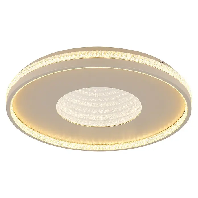Globo LED-Deckenleuchte rund Shirley - 40 W, Ø x H: 50,5 x 6,5 cm - Runde Deckenleuchte mit funkelnden Kristallakzenten am Außenring und in der Mitte, warm beleuchtet.