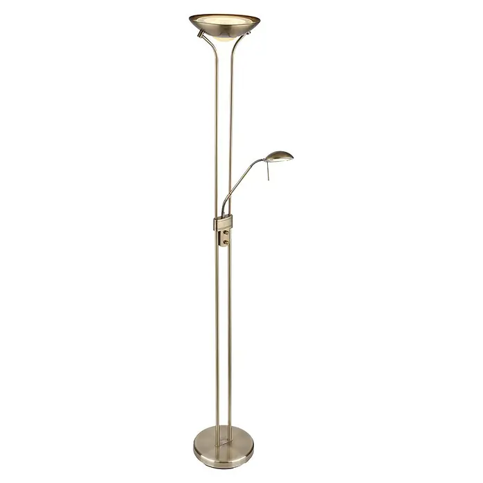 Globo LED-Deckenfluter Leonas - 20 W, Höhe: 180 cm - Messingfarbene Stehleuchte mit Deckenfluter und verstellbarer Leselampe.