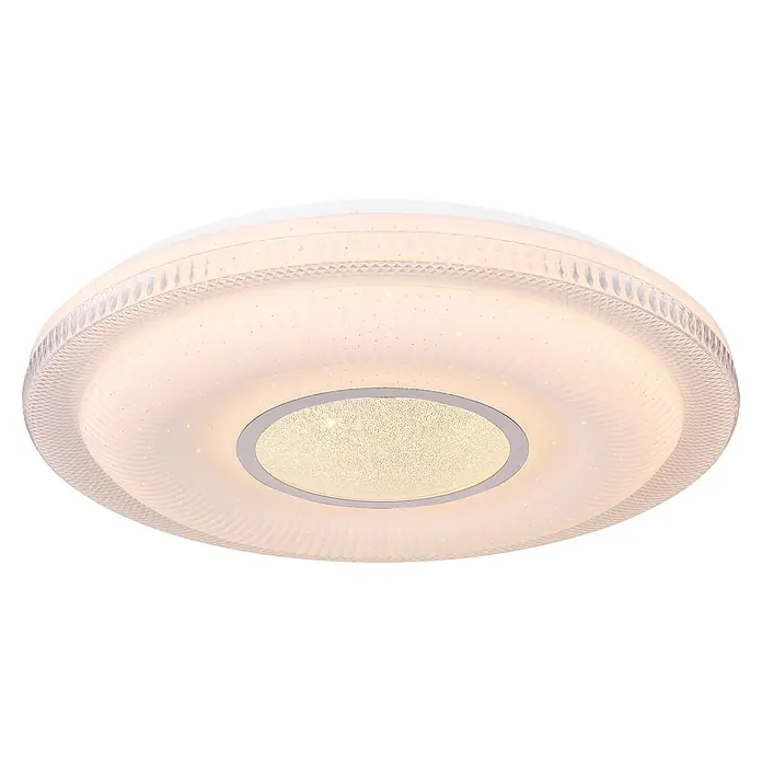 Globo LED-Deckenleuchte rund Magnifique - 30 W, Ø x H: 50 x 8,8 cm, Weiß, Neutralweiß - Runde weiße Deckenleuchte mit funkelndem Diffusor, dekorativer gemusterter Kante und zentralem beleuchteten Kreis mit Glitzereffekt.