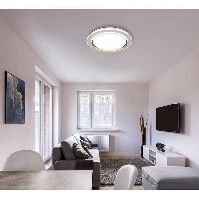 Globo Okrugla stropna LED svjetiljka Janice  (48 W, Ø x V: 490 x 70 mm, Bijela, Bijela, Topla bijela) | BAUHAUS