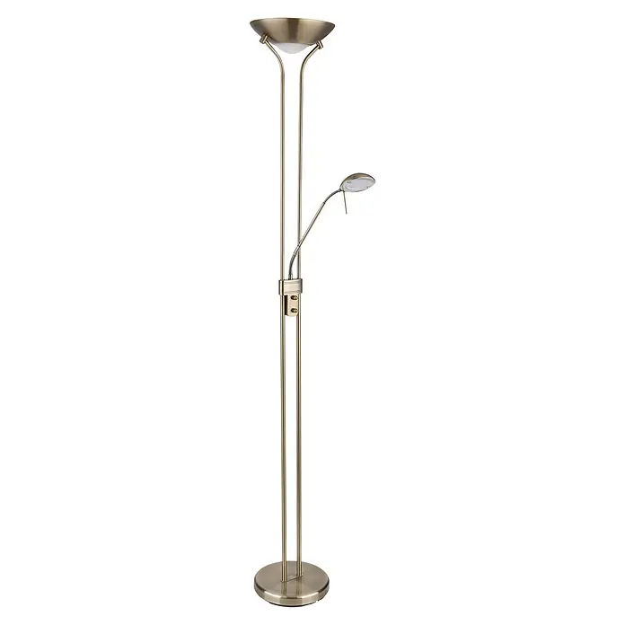 Globo LED-Deckenfluter Leonas - 20 W, Höhe: 180 cm - Messingfarbene Stehlampe aus Metall mit Deckenfluter und verstellbarer Leselampe.
