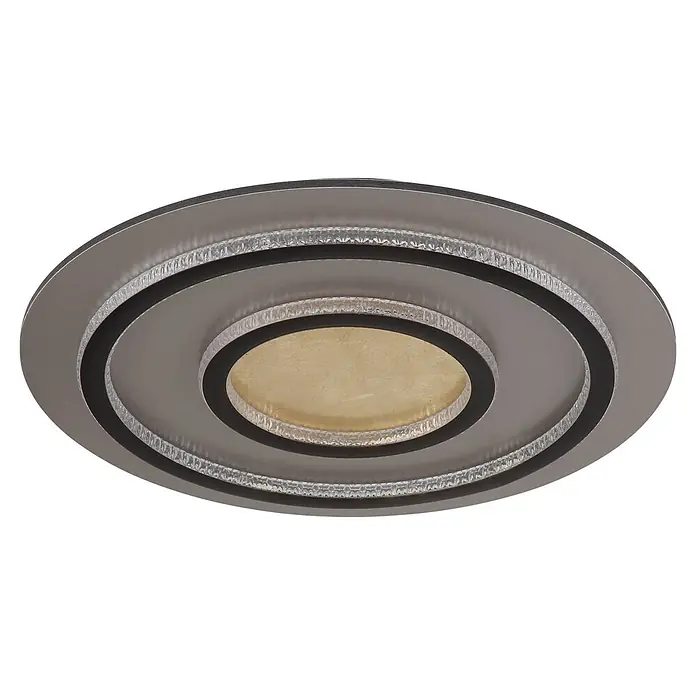 Globo LED-Deckenleuchte rund Jayden - 60 W, Warmweiß, Ø x H: 550 x 60 mm - Runde, mehrschichtige Deckenleuchte in Metallic-Grau mit Kristallakzenten und goldenem Mittelteil.