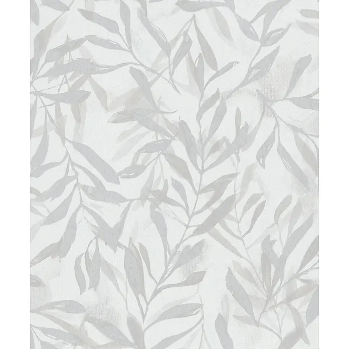 Marburg Vliestapete Novamur Leyla Floral - Weiß-Grau, Floral, 10,05 x 0,53 m - Aquarell-Blattmuster in Hellgrau und Beige auf subtiler Textur.