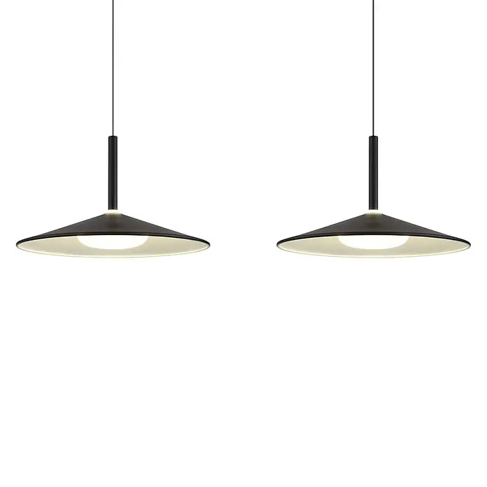 Globo LED-Pendelleuchte rund Lampone - 24 W, Neutralweiß - Zwei schwarze Hängelampen mit beleuchteten Unterseiten.