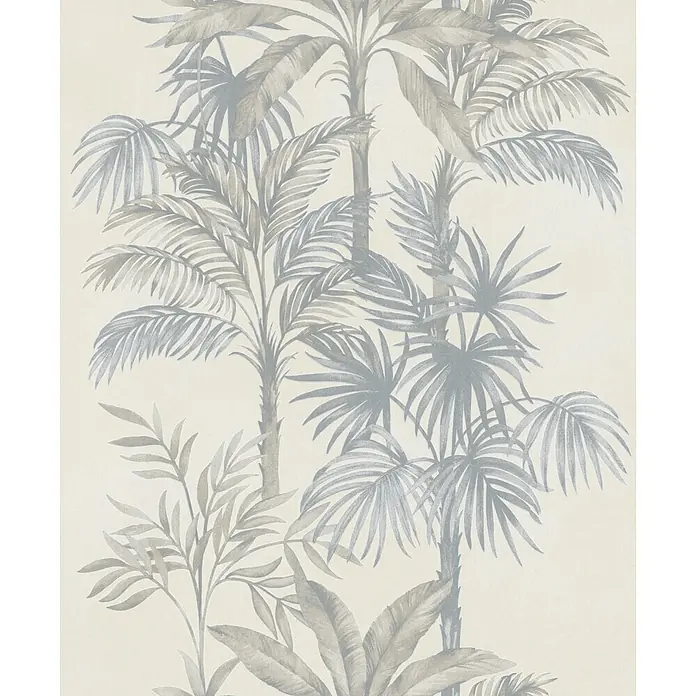 Marburg Vliestapete Novamur Leyla Floral I - Beige-Grau, Floral, 10,05 x 0,53 m - Tapete mit hellgrauem und beigem Tropenmuster aus Palmen und Blättern.