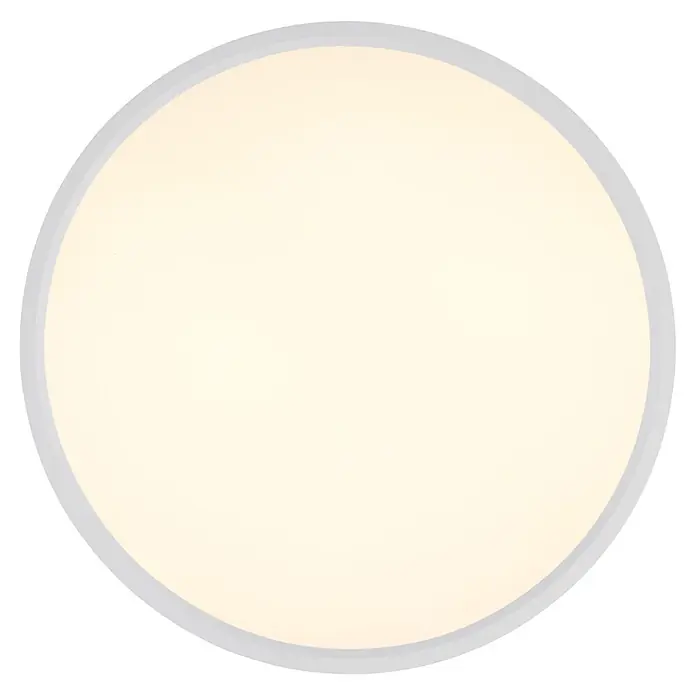 Globo LED-Deckenleuchte Jess - 57 W, Ø x H: 390 x 77 mm - Rundes LED-Panel mit weißem Diffusor und grauem Rand.
