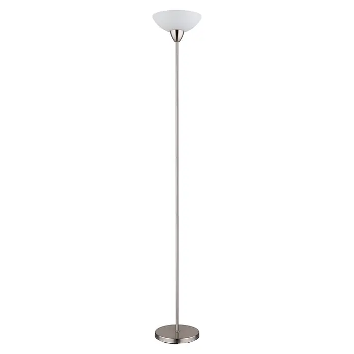 Globo Stehleuchte Lima - 60 W, Höhe: 1.800 mm, E27 - Schlanke Stehleuchte mit weißem Diffusor und gebürstetem Metallschaft sowie rundem Fuß.