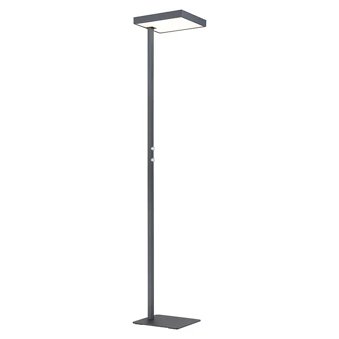 Globo LED-Deckenfluter Barker - 45 W, Höhe: 1.848 mm - Hohe, dunkelgraue Stehleuchte mit quadratischem Design, integriertem LED-Licht und zwei silbernen Drehknöpfen am Stab.
