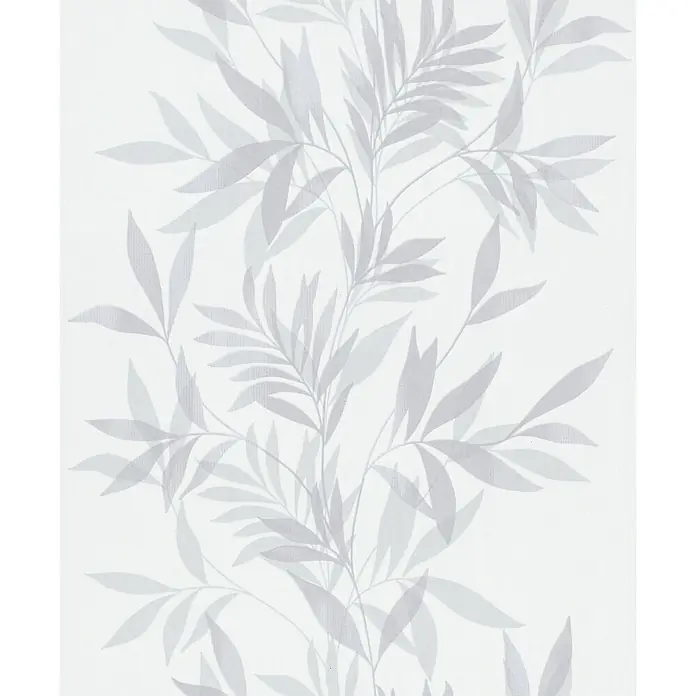 Marburg Vliestapete Novamur Mona Floral - Weiß-Grau, Floral, 10,05 x 0,53 m - Tapete mit dezentem hellgrauem, durchscheinendem Blattmuster und stoffähnlicher Textur.
