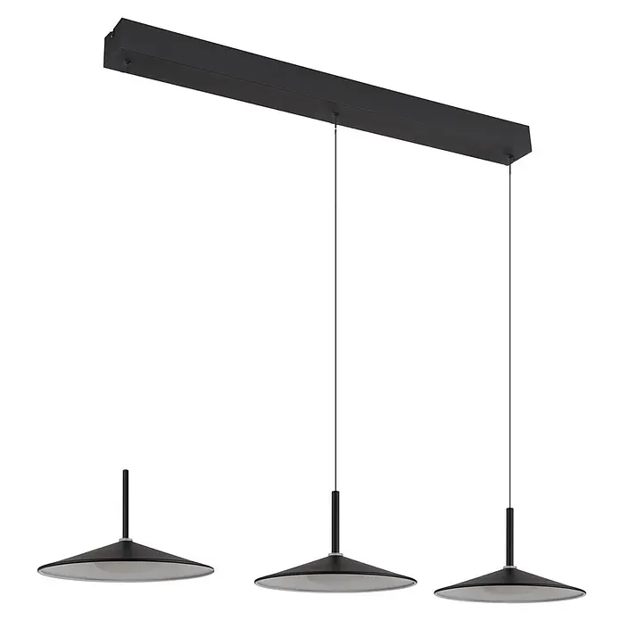 Globo LED-Pendelleuchte rund Lampone - 24 W, Neutralweiß - Schwarze lineare Pendelleuchte mit drei Scheibenlampen.