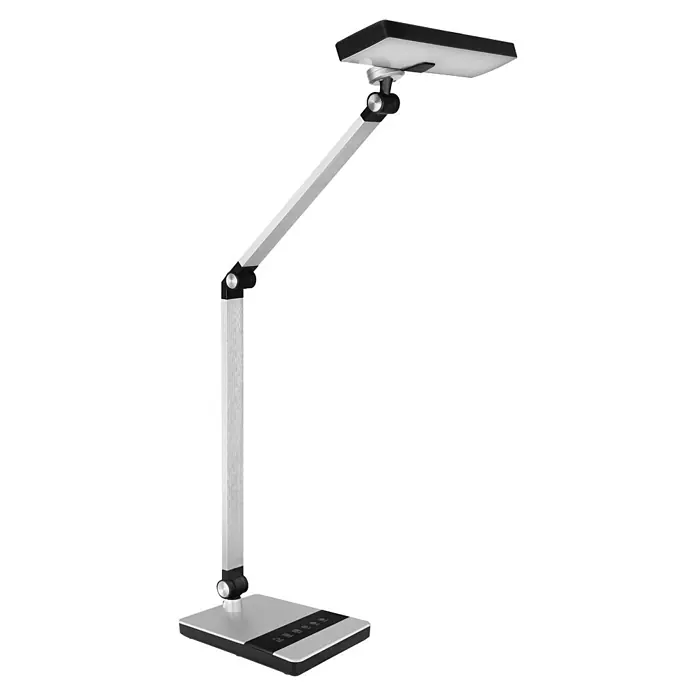 Globo Tischleuchte Dally - 9 W, L x B x H: 400 x 270 x 820 mm - Verstellbare silberne und schwarze LED-Schreibtischlampe mit Touch-Bedienelementen.