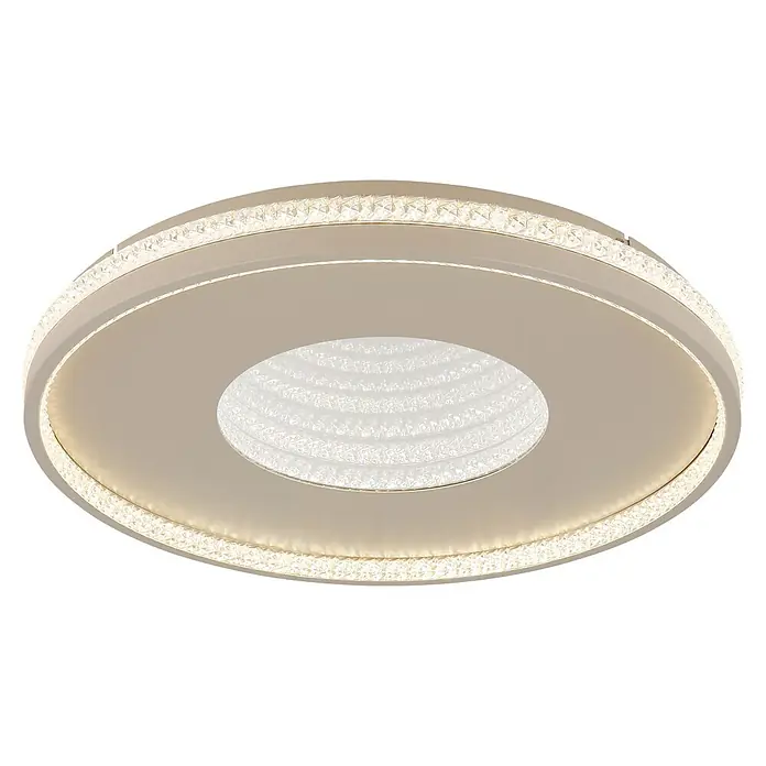 Globo LED-Deckenleuchte rund Shirley - 40 W, Ø x H: 50,5 x 6,5 cm - Runde Deckenleuchte mit hellem Rahmen, funkelnder kristalliner LED-Beleuchtung am äußeren Rand und über der mittleren Platte.
