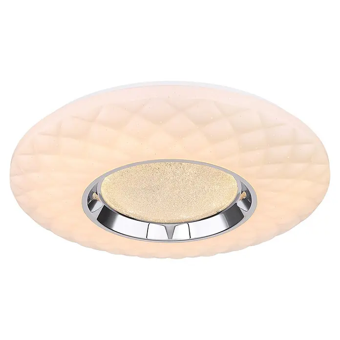 Globo LED-Deckenleuchte rund Magnifique - 30 W, Ø x H: 49 cm x 68 mm, Neutralweiß - Runde Deckenleuchte mit gemusterter, glitzernder Cremefarben-Diffusor und verchromtem Zentrum mit funkelnder Innenfläche.