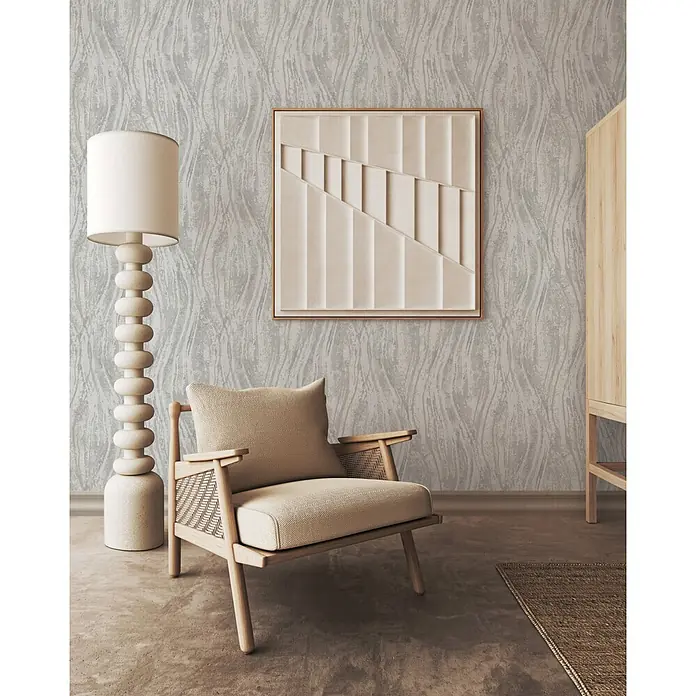 Marburg Vliestapete Novamur Naomi Grafik - Beige-Grau, Grafisch, 10,05 x 0,53 m - Hellgraue Tapete mit dezentem, organischem Wellenmuster, die ein minimalistisches Interieur aufwertet.