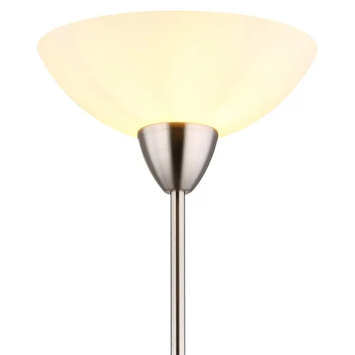 Globo Stehleuchte Lima - 60 W, Höhe: 1.800 mm, E27 - Stehleuchte mit gebürstetem Metallsockel und Schirm aus mattiertem Glas, der warmes Licht abgibt.