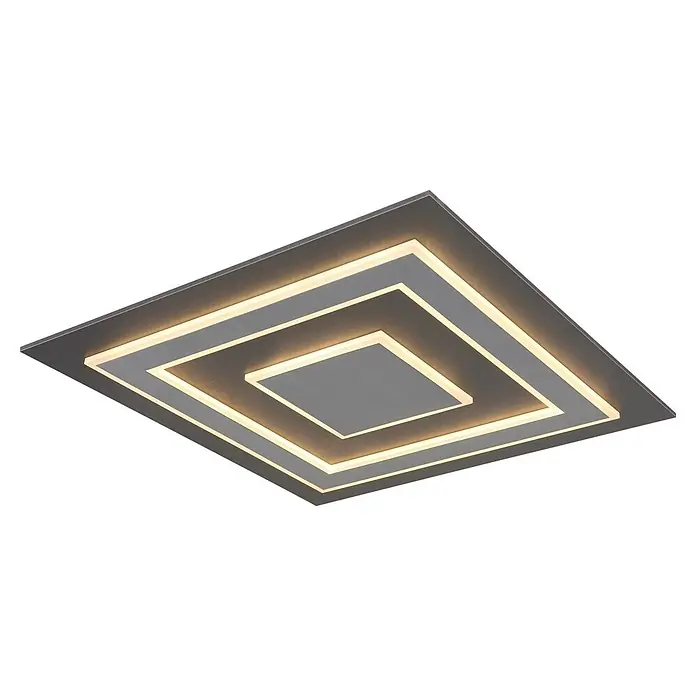 Globo LED-Deckenleuchte Jayden - 50 W, L x B x H: 600 x 600 x 46 mm, Warmweiß - Quadratische LED-Deckenleuchte in Dunkelgrau mit Schichtdesign und warmweißer Beleuchtung.