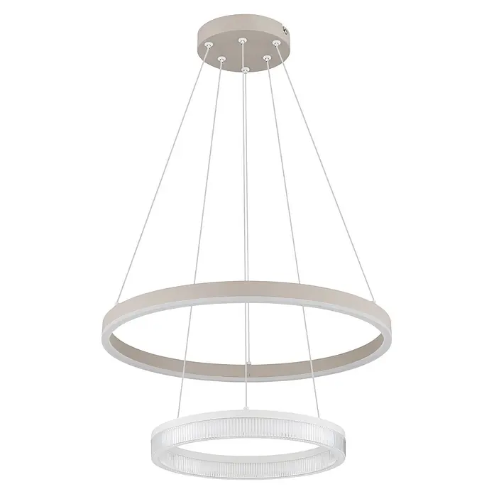 Globo LED-Pendelleuchte rund Zara - 30 W, Ø x H: 500 x 1.500 mm, Warmweiß - Zweistufige runde LED-Pendelleuchte mit beigem Oberring und weißem geriffelten Unterring.