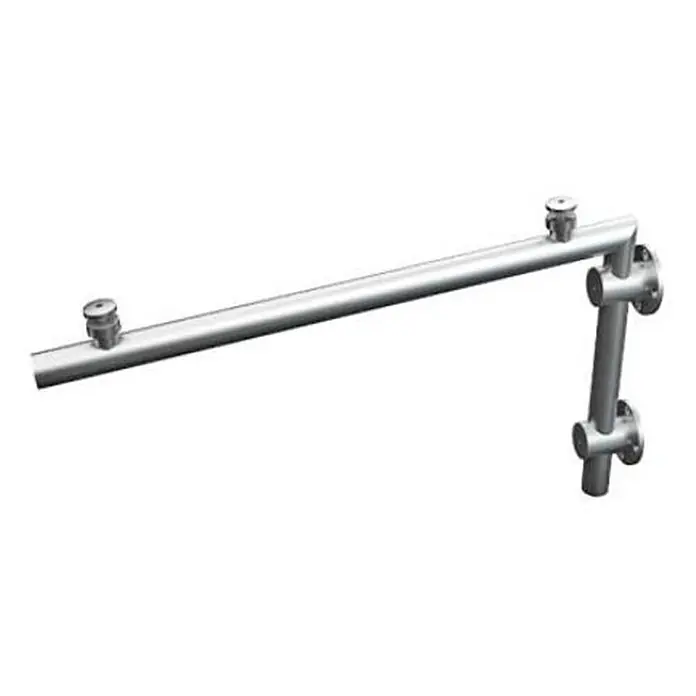 Glaszentrum Hagen Vordach - 230 x 90 x 45 cm, Silber - Silberfarbenes industrielles Rohrleitungssystem aus Metall mit zwei oben angebrachten Knöpfen und Flanschverbindungen.