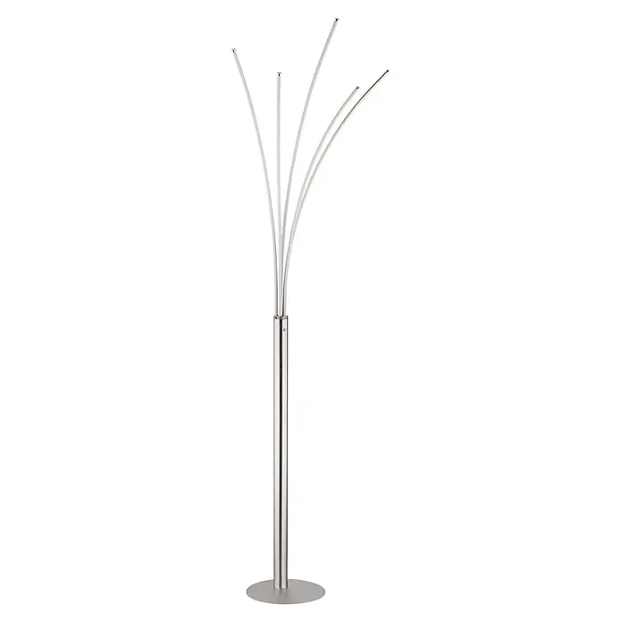 Globo LED-Deckenfluter Bizzy - 36 W, Höhe: 1.870 mm - Moderne Stehleuchte aus gebürstetem Metall mit rundem Fuß und fünf flexiblen weißen LED-Lichtarmen.
