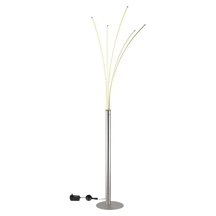 Globo LED-Deckenfluter Bizzy - 36 W, Höhe: 1.870 mm - Moderne silberne Stehlampe mit fünf flexiblen Lichtarmen, die warmes Licht abgeben. Inklusive Netzteil und Schalter.