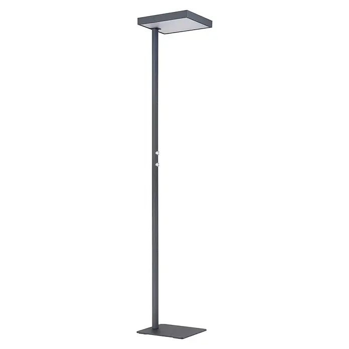 Globo LED-Deckenfluter Barker - 45 W, Höhe: 1.848 mm - Dunkelgraue, quadratische Außenstehleuchte mit flachem Diffusor und zwei silbernen Bedienknöpfen an der Säule.