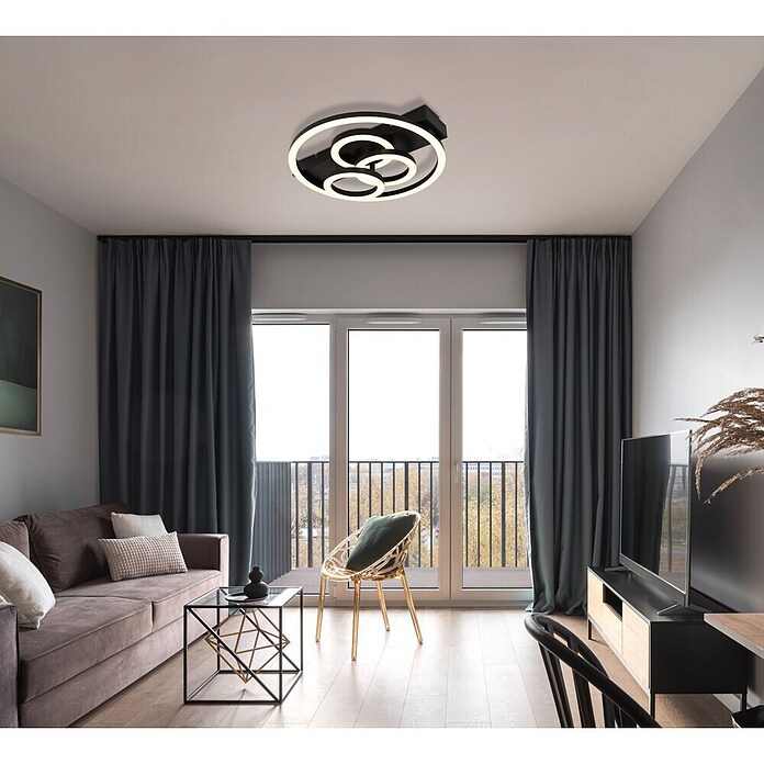 Globo LED stropna svjetiljka Darryl I  (40 W, D x Š x V: 350 x 330 x 88 mm, Crna, Crna, Topla bijela) | BAUHAUS