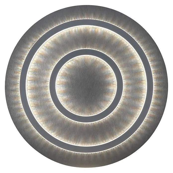 Globo LED-Deckenleuchte Jayden - 60 W, Warmweiß, Ø x H: 550 x 60 mm - Kreisförmige Leuchte aus gebürstetem Metall mit drei konzentrischen, leuchtenden LED-Ringen.