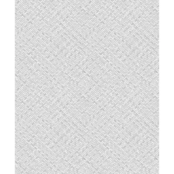 Marburg Flora Vliestapete Grafik I - Grau, Grafisch, 10,05 x 0,53 m - Weißes gewebtes Fischgrätmuster, ideal als Hintergrundtextur.