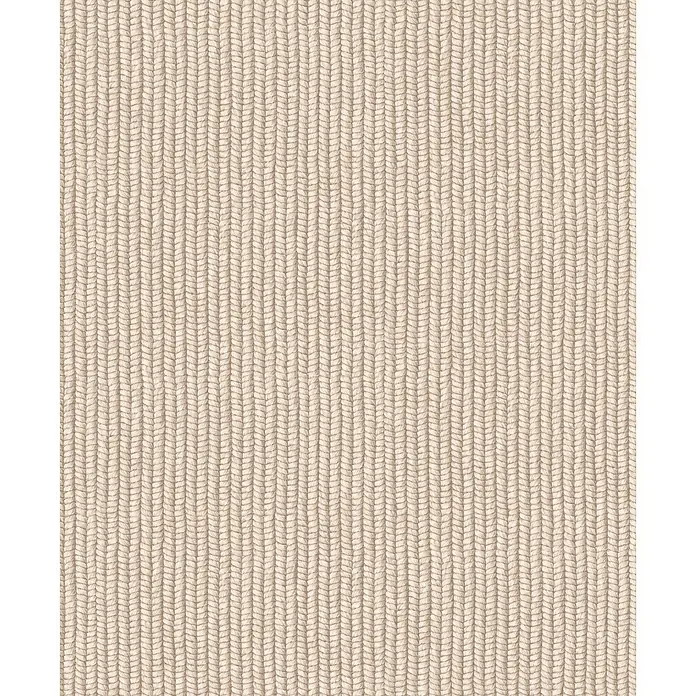 Marburg Flora Vliestapete Grafik II - Beige, Grafisch, 10,05 x 0,53 m - Hellbeiger geflochtener Strickstoff mit ausgeprägtem vertikalem Muster.
