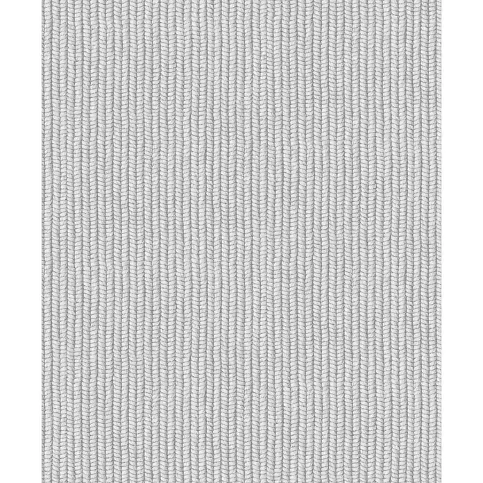 Marburg Flora Vliestapete Grafik II - Grau, Grafisch, 10,05 x 0,53 m - Nahtlose weiße Strickstofftextur mit vertikalen Zopfmustern.