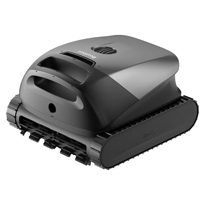 Beatbot Poolroboter Sora P1 - Akkubetrieben, Pools bis 240 m² Grundfläche, 25.700 l/h - Dunkelgrauer Roboter-Poolreiniger mit Raupen, Griffen und glänzender Oberfläche, mit Beatbot-Logo.