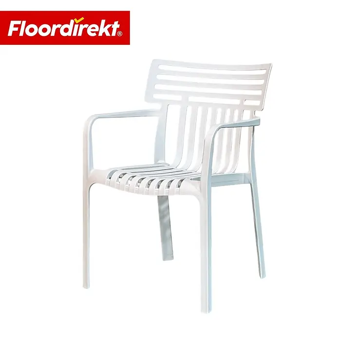 Floordirekt Gartenstuhl Terrano Weiß - Polypropylen, Weiß - Weißer Plastikstuhl mit Lamellenrückenlehne und Sitzfläche, mit Armlehnen.
