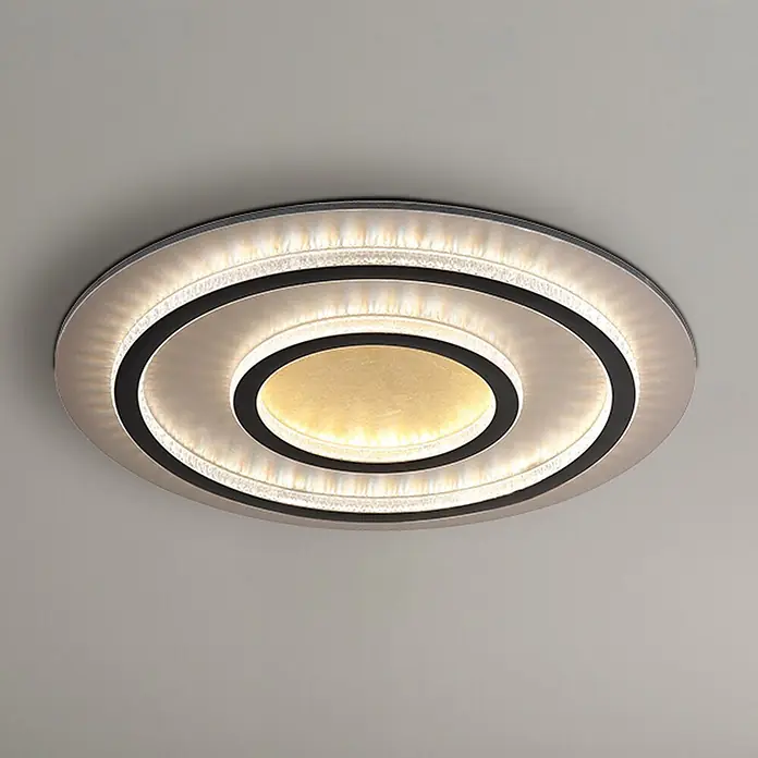 Globo LED-Deckenleuchte rund Jayden - 60 W, Warmweiß, Ø x H: 550 x 60 mm - Runde LED-Deckenleuchte mit konzentrischen silbernen und schwarzen Ringen, warm und kalt beleuchtet.
