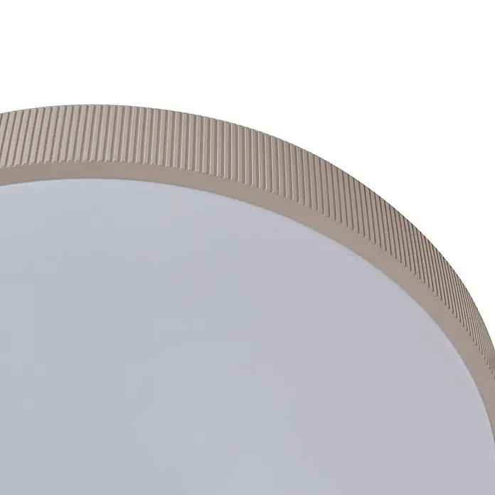 Lindby Deckenleuchte Zylo - L x B x H: 49 x 49 x 8 cm, alu / grau / zink - Runde Leuchte mit geripptem beigem Rand und glatter hellgrauer Mitte.
