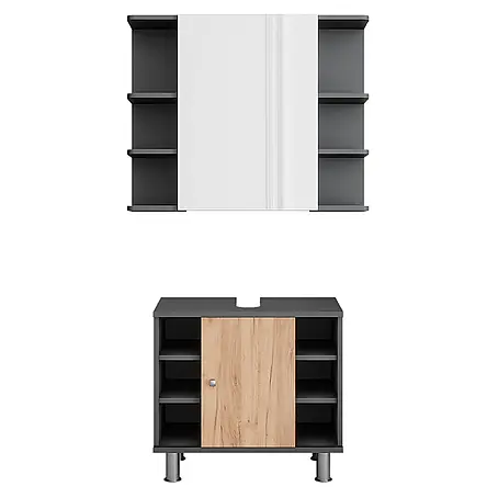 Vicco  Badmöbel-Set Fynn Anthrazit/Goldkraft Eiche 2 Teile