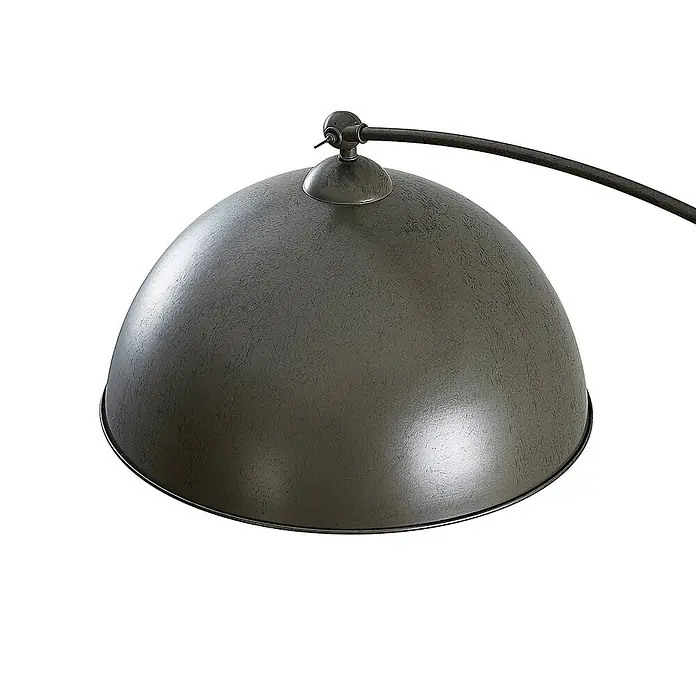 Lindby Stehleuchte Jonera - Höhe: 185 cm, alu / grau / zink, alu / grau / zink, E27 - Gewölbter dunkler Metall-Lampenschirm mit strukturierter Oberfläche, an einem gebogenen Arm befestigt.