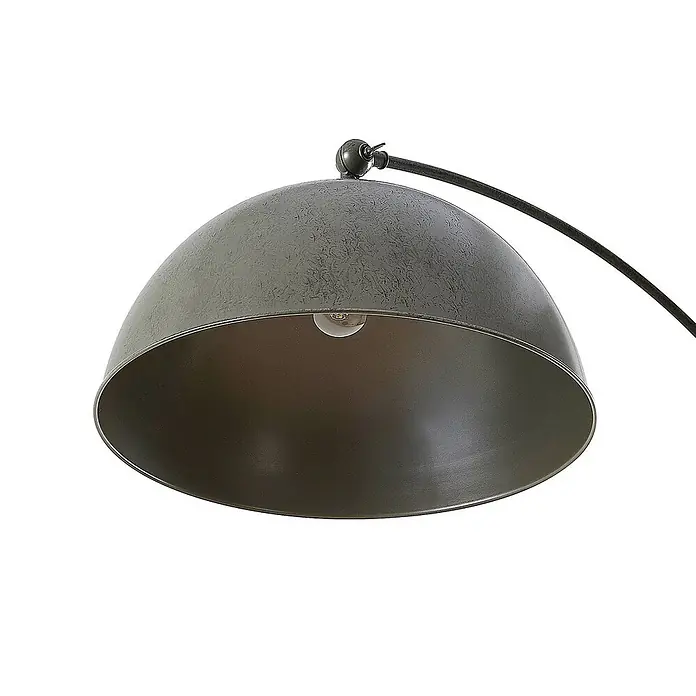 Lindby Stehleuchte Jonera - Höhe: 185 cm, alu / grau / zink, alu / grau / zink, E27 - Dunkler, strukturierter Metall-Lampenschirm mit Glühbirne, Teil einer Bogenlampe.